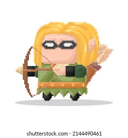 Vector pixel art of chibi archer elf character