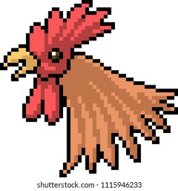 vector pixel art chicken head isolated cartoon