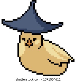 vector pixel art chicken wear hat isolated cartoon