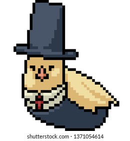 vector pixel art chicken wear hat isolated cartoon
