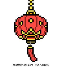 vector pixel art chinese bell isolated cartoon