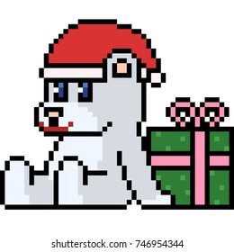 Vector Pixel Art Christmas Bear Isolated