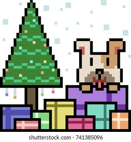 vector pixel art christmas party isolated