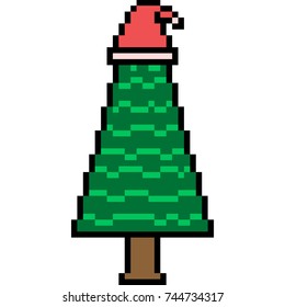 Vector Pixel Art Christmas Tree Isolated