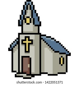 vector pixel art church isolated cartoon