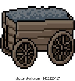 vector pixel art coal wagon isolated cartoon