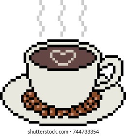 Vector Pixel Art Coffee Cup Isolated