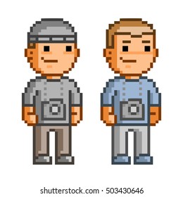 Vector pixel art collection of photographers.