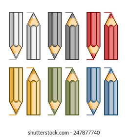 Vector pixel art colored pencils