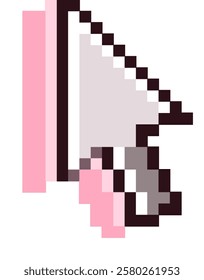 Vector pixel art of computer cursor in white color and pink shadow for icon, element or game