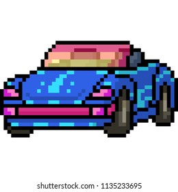 vector pixel art convertible car isolated cartoon