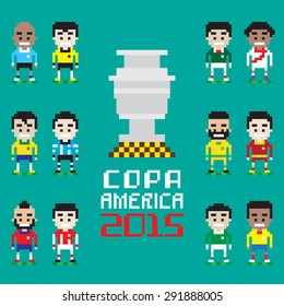 Vector pixel art copa america 2015 twelve international teams