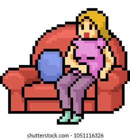 vector pixel art couch living room isolated cartoon