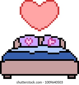 vector pixel art couple bed isolated