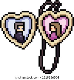 vector pixel art couple necklace isolated cartoon