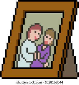 vector pixel art couple picture frame isolated cartoon