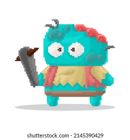 Vector pixel art of crazy zombie chibi character