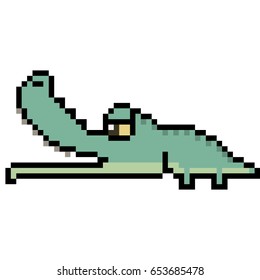 vector pixel art crocodile cartoon