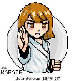 vector pixel art of a cute karate girl