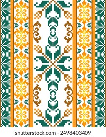 Vector pixel art damask pattern for fabric,  tile, clothing, carpet, embroidery, wallpaper and background
