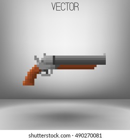 Vector pixel art dark grey gun icon. Retro game element. EPS 8. Pistol sign.