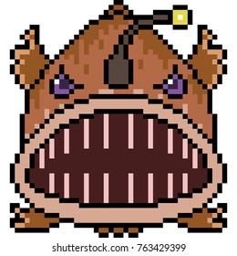 vector pixel art deep sea fish isolated