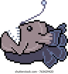 vector pixel art deep sea fish isolated