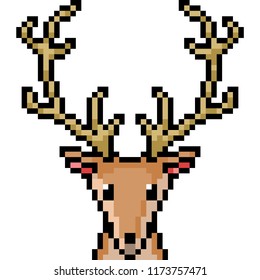 vector pixel art deer head isolated cartoon