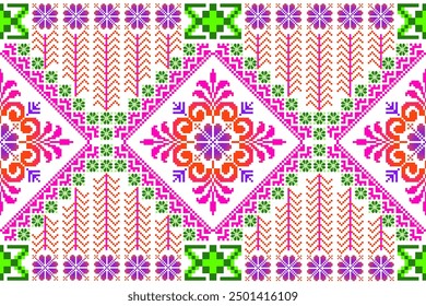 Vector pixel art design for frabric, tile, clothing, embroidery, cross-stitch and background