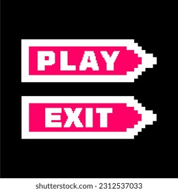 vector pixel art design of play and exit buttons for icons in games