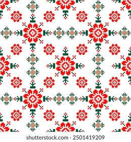 Vector pixel art design, seamless pattern, carpet, tile, clothing, embroidery, wallpaper and background