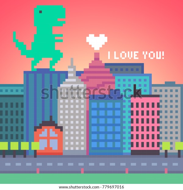 Vector Pixel Art Dinosaur City Background Stock Vector (Royalty Free ...