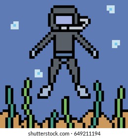vector pixel art dive underwater