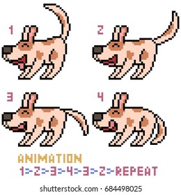 vector pixel art dog animation frame isolated