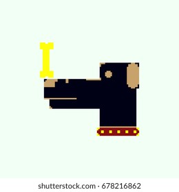 Vector pixel art dog with bone