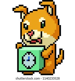 Vector Pixel Art Dog Clock Isolated Cartoon