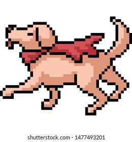 vector pixel art dog hero isolated cartoon