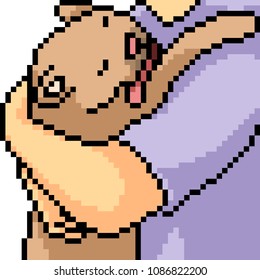 vector pixel art dog hug isolated cartoon