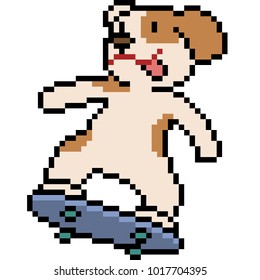 vector pixel art dog play skateboard isolated