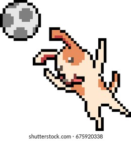 vector pixel art dog play ball isolated
