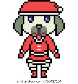 vector pixel art dog santa isolated