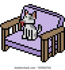 vector pixel art dog sofa isolated
