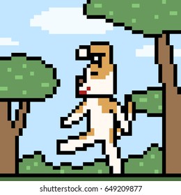 vector pixel art dog walk relax