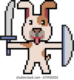 vector pixel art dog warrior isolated