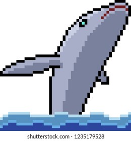 vector pixel art dolphin isolated cartoon