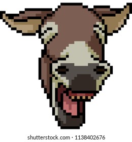 vector pixel art donkey face isolated cartoon