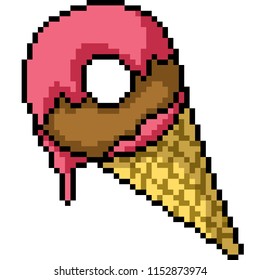 vector pixel art donut ice cream isolated cartoon