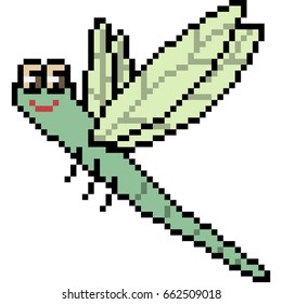 vector pixel art dragonfly isolated