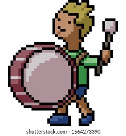 vector pixel art drum kid isolated cartoon