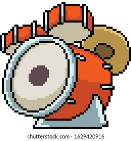 vector pixel art drum set isolated cartoon